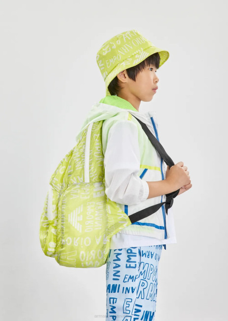 băiat R802G2503 pălărie cloș din nailon cu inscripționare pe toată suprafața ea Armani