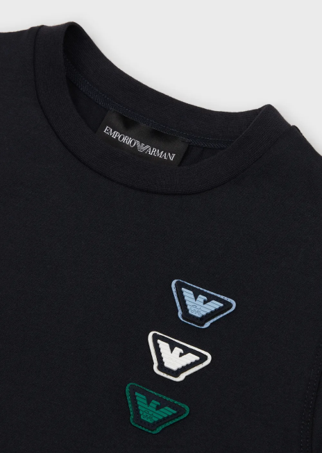 băiat R802G2372 tricou din jerseu cu plasture vultur multicolor Armani albastru marin