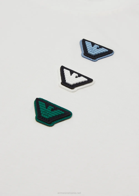 băiat R802G2373 tricou din jerseu cu plasture vultur multicolor Armani alb