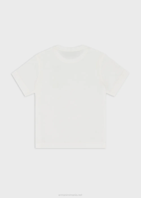 băiat R802G2373 tricou din jerseu cu plasture vultur multicolor Armani alb