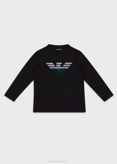 băiat R802G2374 Pulover din jerseu pima cu logo-ul din material mat în relief Armani albastru marin