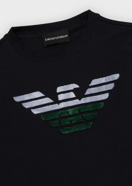 băiat R802G2374 Pulover din jerseu pima cu logo-ul din material mat în relief Armani albastru marin