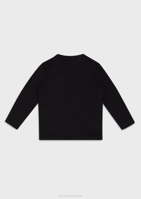 băiat R802G2374 Pulover din jerseu pima cu logo-ul din material mat în relief Armani albastru marin