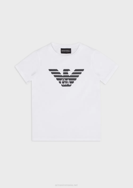 băiat R802G2392 tricou din jerseu pima cu logo Armani logo alb