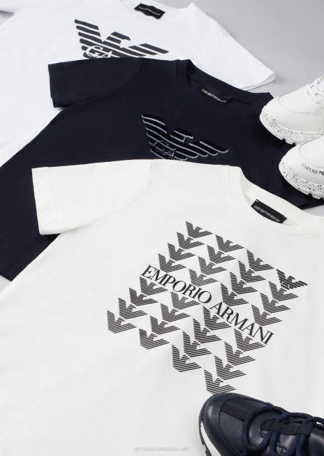 băiat R802G2392 tricou din jerseu pima cu logo Armani logo alb