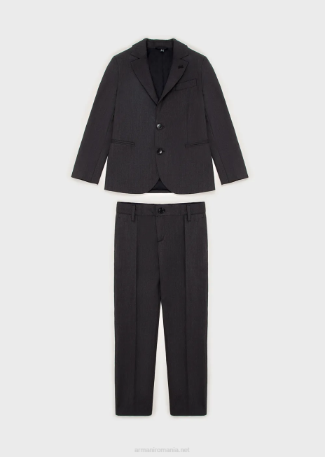 băiat R802G2396 costum la un piept din lână virgină ușoară Armani gri închis