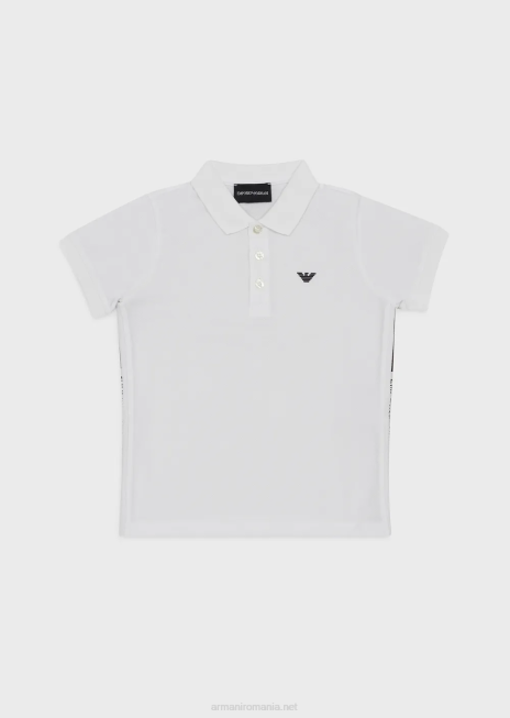 băiat R802G2399 tricou polo din piqué mercerizat cu logo-ul vultur Armani alb