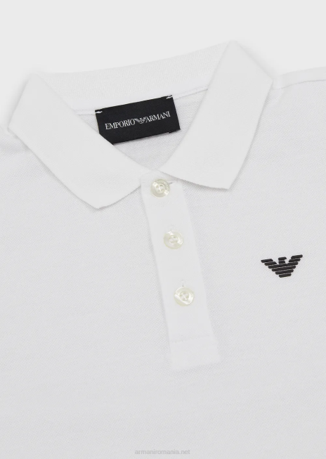 băiat R802G2399 tricou polo din piqué mercerizat cu logo-ul vultur Armani alb