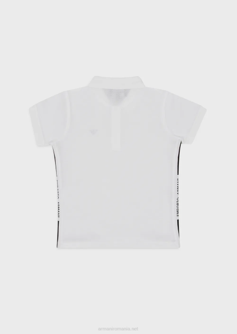 băiat R802G2399 tricou polo din piqué mercerizat cu logo-ul vultur Armani alb