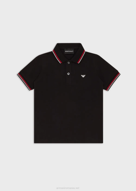 băiat R802G2405 tricou polo din piqué elastic cu bordură în dungi Armani negru