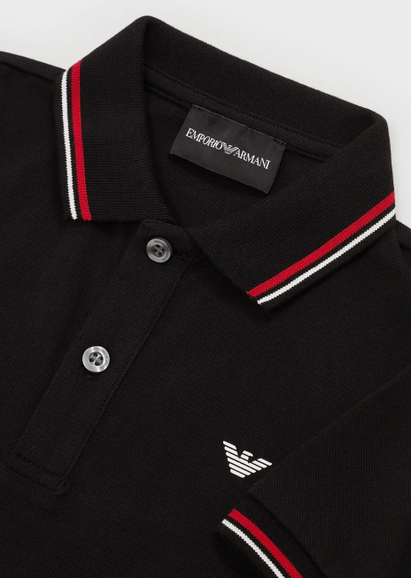 băiat R802G2405 tricou polo din piqué elastic cu bordură în dungi Armani negru