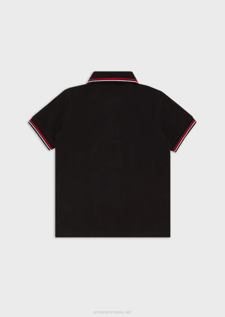 băiat R802G2405 tricou polo din piqué elastic cu bordură în dungi Armani negru