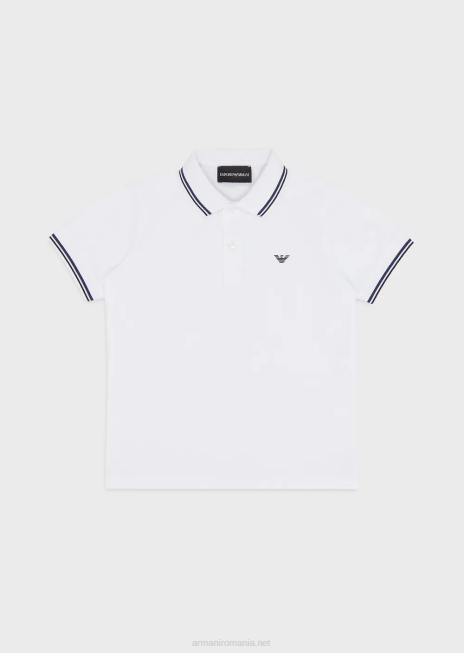 băiat R802G2406 tricou polo din piqué elastic cu bordură în dungi Armani alb