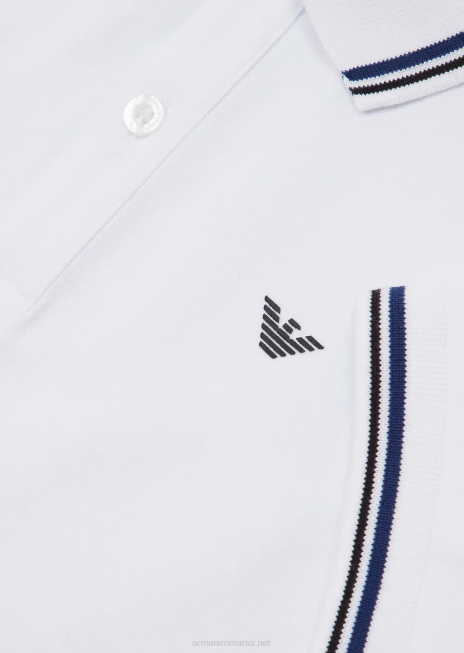 băiat R802G2406 tricou polo din piqué elastic cu bordură în dungi Armani alb