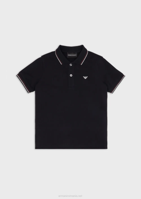 băiat R802G2407 tricou polo din piqué elastic cu bordură în dungi Armani albastru marin