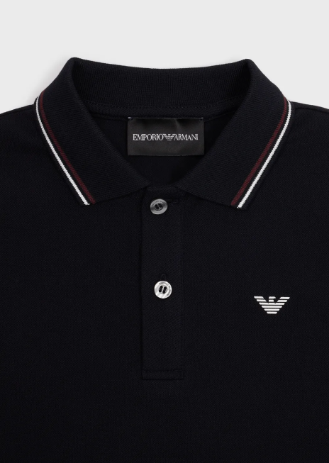 băiat R802G2407 tricou polo din piqué elastic cu bordură în dungi Armani albastru marin