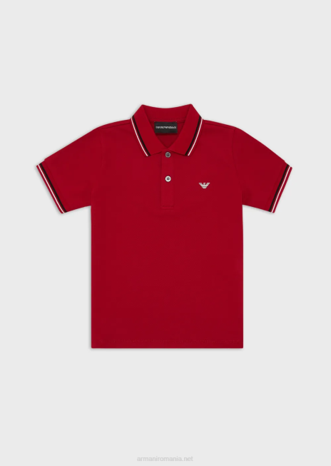 băiat R802G2408 tricou polo din piqué elastic cu bordură în dungi Armani