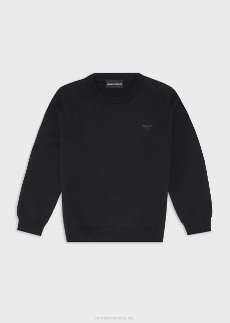 băiat R802G2412 Pulover din amestec de lână cu broderie micro-vultur Armani albastru marin