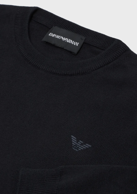 băiat R802G2412 Pulover din amestec de lână cu broderie micro-vultur Armani albastru marin