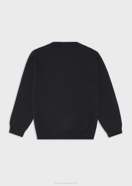 băiat R802G2412 Pulover din amestec de lână cu broderie micro-vultur Armani albastru marin