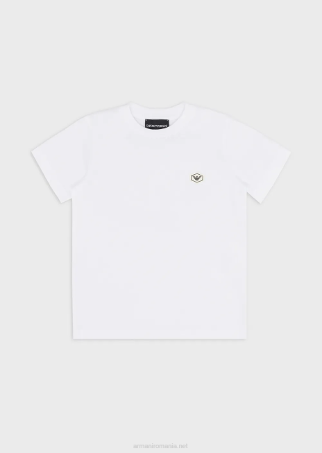 băiat R802G2414 tricou supima cu plasture cu logo esențial Armani alb