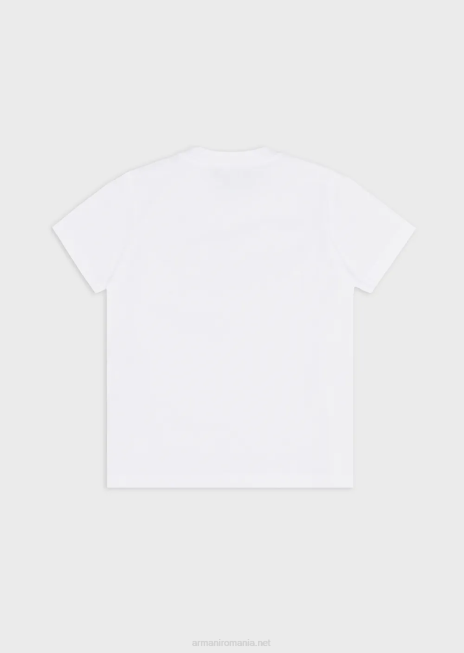 băiat R802G2414 tricou supima cu plasture cu logo esențial Armani alb