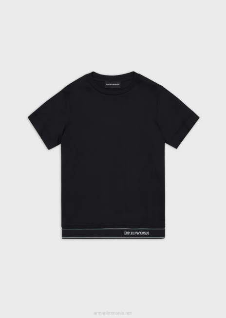 băiat R802G2417 tricou din jerseu din amestec tencel, cu dungi cu logo Armani albastru marin