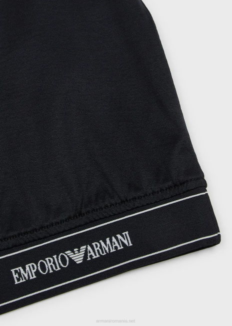 băiat R802G2417 tricou din jerseu din amestec tencel, cu dungi cu logo Armani albastru marin