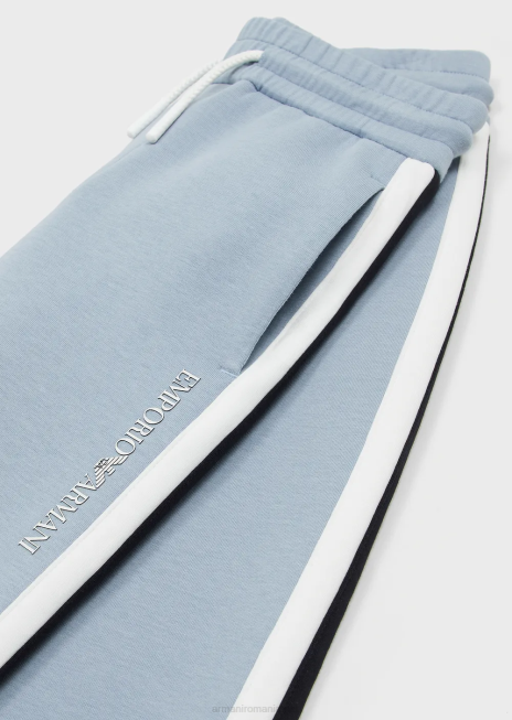 băiat R802G2418 pantaloni de jogging din jerseu dublu cu dungi laterale Armani azur