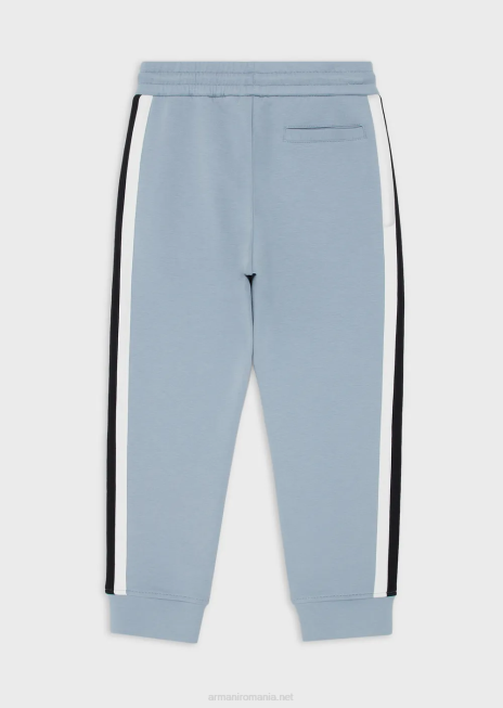 băiat R802G2418 pantaloni de jogging din jerseu dublu cu dungi laterale Armani azur