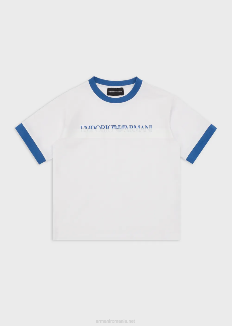 băiat R802G2419 tricou din jerseu greu cu inscripții cu sigla ea crew Armani alb