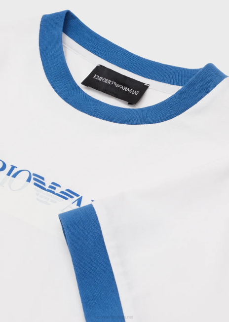 băiat R802G2419 tricou din jerseu greu cu inscripții cu sigla ea crew Armani alb