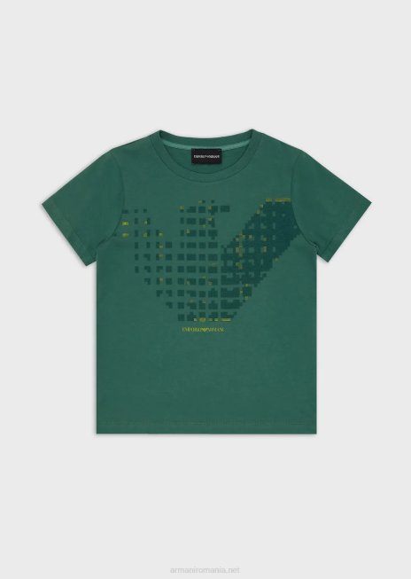 băiat R802G2420 tricou din jerseu organic cu sigla pixel vultur Armani verde