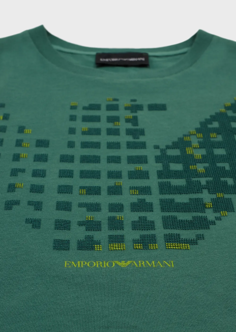 băiat R802G2420 tricou din jerseu organic cu sigla pixel vultur Armani verde