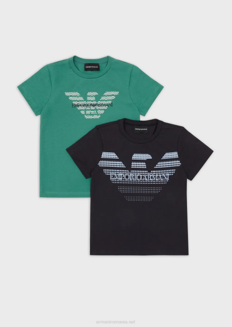 băiat R802G2421 pachet de două tricouri din jerseu organic cu logo-ul vultur Armani albastru