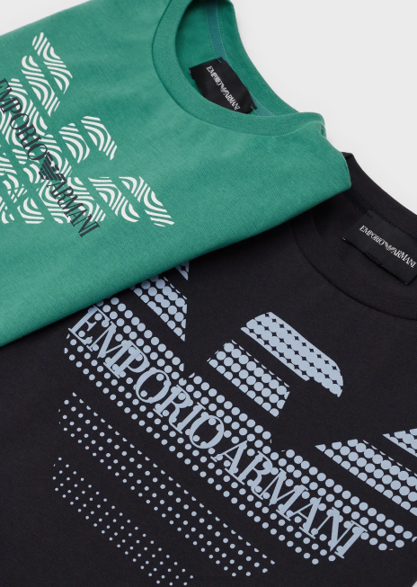 băiat R802G2421 pachet de două tricouri din jerseu organic cu logo-ul vultur Armani albastru