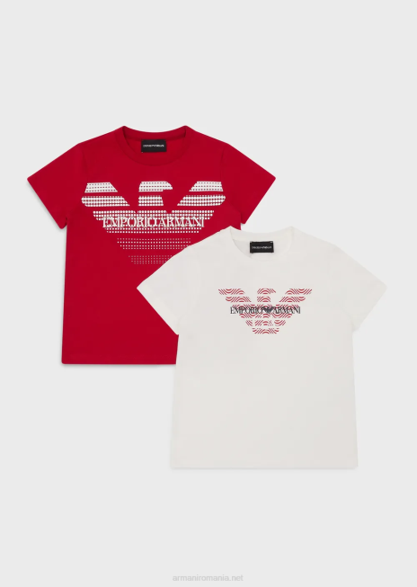 băiat R802G2422 pachet de două tricouri din jerseu organic cu logo-ul vultur Armani alb