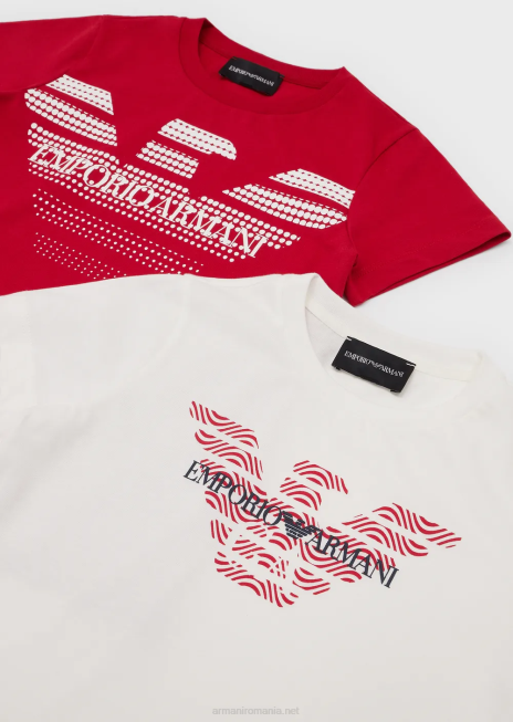 băiat R802G2422 pachet de două tricouri din jerseu organic cu logo-ul vultur Armani alb