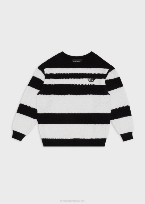 băiat R802G2424 pulover cu dungi jacquard și broderie vultur Armani albastru marin