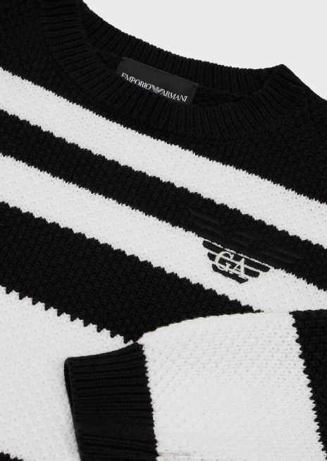 băiat R802G2424 pulover cu dungi jacquard și broderie vultur Armani albastru marin