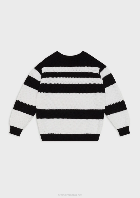 băiat R802G2424 pulover cu dungi jacquard și broderie vultur Armani albastru marin