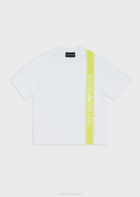 băiat R802G2429 tricou din jerseu greu cu dungă degradată și sigla ea crew Armani