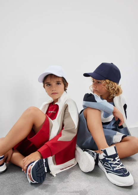 băiat R802G2431 pantaloni scurți din jerseu dublu cu șnur, cu detalii color-block Armani azur