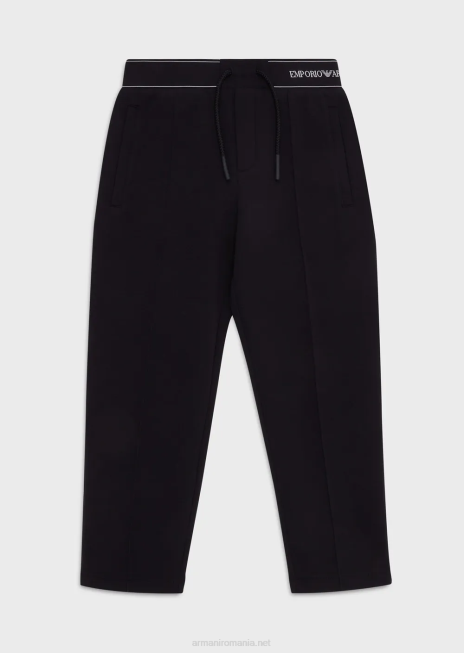 băiat R802G2432 pantaloni de jogging din jerseu dublu cu talie cu logo Armani albastru marin