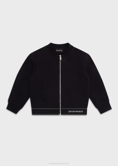 băiat R802G2434 hanorac din jerseu dublu cu fermoar și dungă cu logo Armani albastru marin