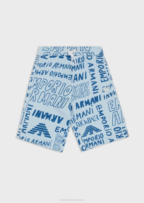 băiat R802G2435 pantaloni scurți de bord cu șnur, din fleece, cu inscripții pe toată suprafața ei Armani