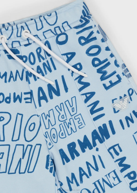 băiat R802G2435 pantaloni scurți de bord cu șnur, din fleece, cu inscripții pe toată suprafața ei Armani