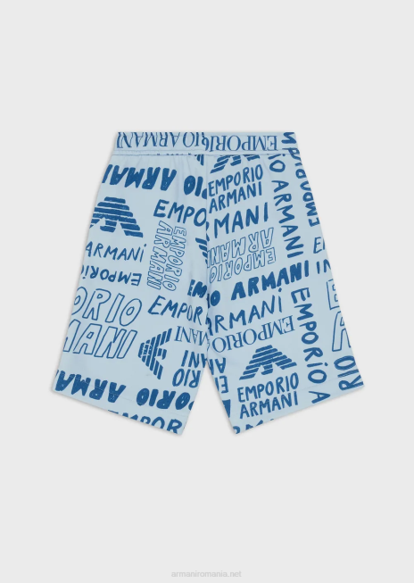 băiat R802G2435 pantaloni scurți de bord cu șnur, din fleece, cu inscripții pe toată suprafața ei Armani