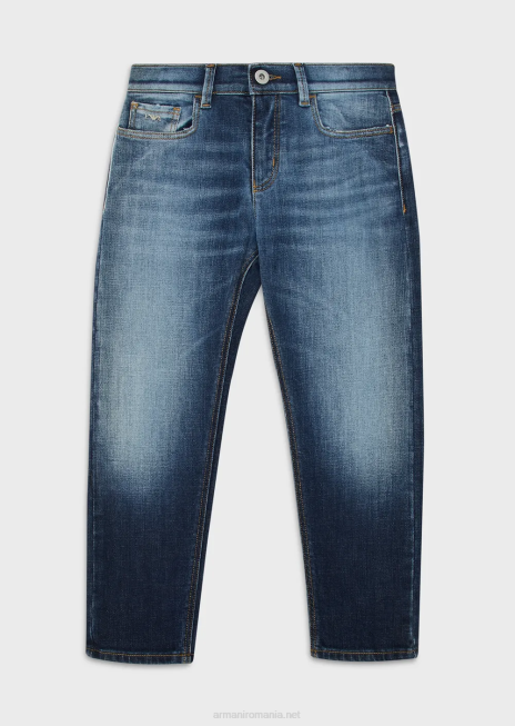 băiat R802G2437 blugi j75 din denim stretch decolorat Armani albastru mediu