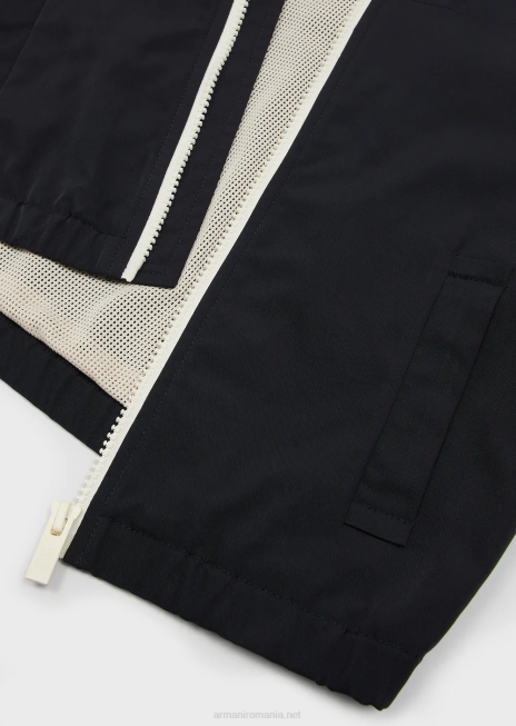 băiat R802G2440 bluză cu glugă din nailon satinat hidrofugă Armani albastru marin